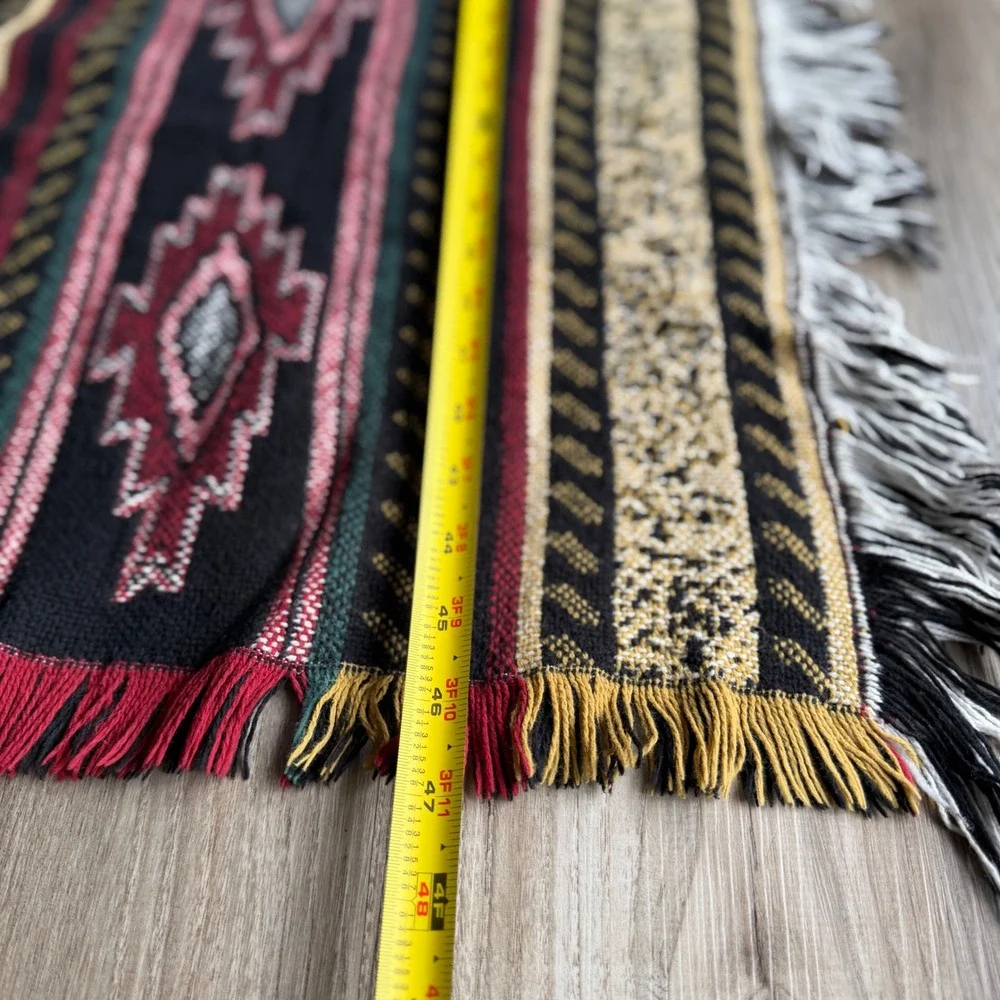 Vintage Southwestern Woven Throw Blanket Geometric Tribal Fringed 47x63